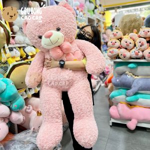 Gấu Teddy lông xoắn Ngực Tim đeo Nơ