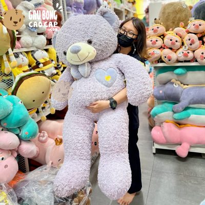 Gấu Teddy lông xoắn Ngực Tim đeo Nơ