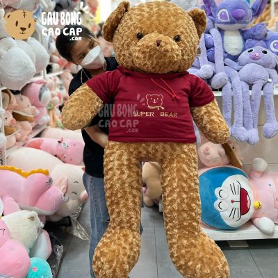 Gấu Teddy Lông Xoắn Mặc Áo Hoodie Super Bear