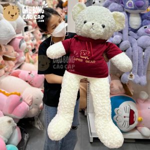 Gấu Teddy Lông Xoắn Mặc Áo Hoodie Super Bear