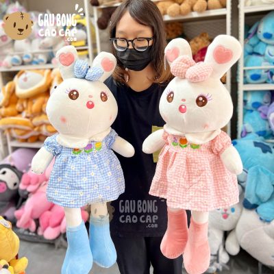 Thỏ Bông đầm Hoa Caro tai thêu Tim