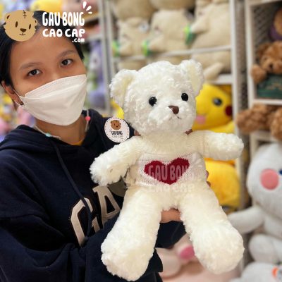 Gấu Teddy Lông Xoắn Áo Len Tim Đỏ