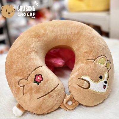 Gối chữ U Thú Bông lông mịn có nút cài