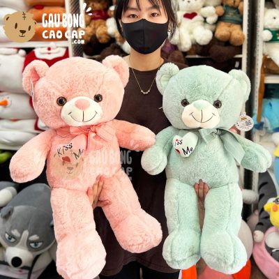 Gấu Teddy Nơ Sọc ngực Tim Kiss Me