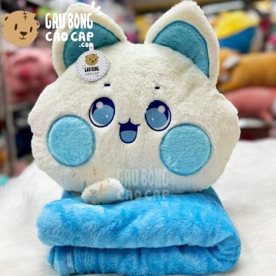 Gối Mền 2in1 Mèo Bông DuDu trắng xanh