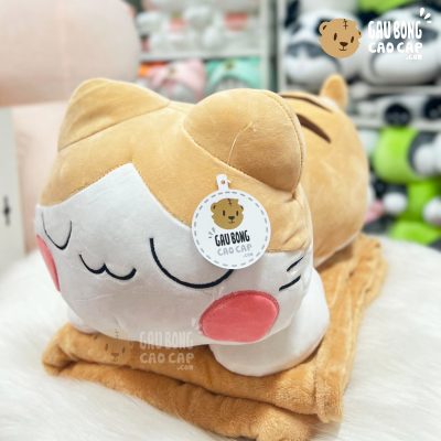 Gấu Bông có Mền 2in1 Mèo Bông má Hồng