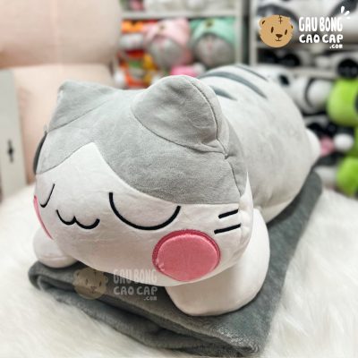 Gấu Bông có Mền 2in1 Mèo Bông má Hồng