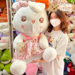 Thỏ Bông Trắng Ngồi Mặc Áo Hoa Mắt Sao