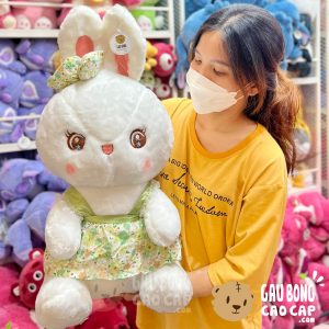 Thỏ Bông Trắng Ngồi Mặc Áo Hoa Mắt Sao