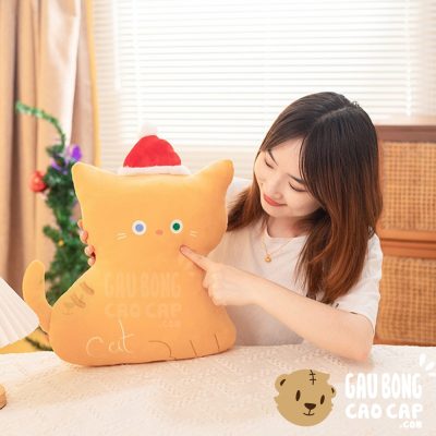 Gấu Bông Noel Mèo Vàng gối tựa lưng lông mịn