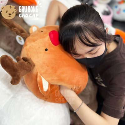 Gấu Bông Noel Gối ôm tròn đút tay Tuần Lộc Noel
