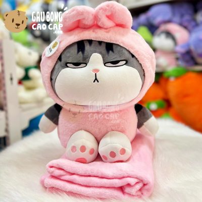 Gối mền 2in1 Mèo Bông Hoàng Thượng cosplay Thỏ Hồng