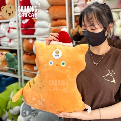 Gấu Bông Noel Mèo Vàng gối tựa lưng lông mịn