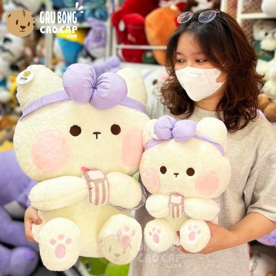 Thỏ Bông trắng Má Hồng đeo nơ