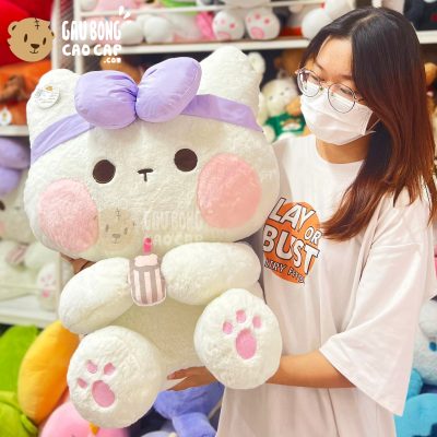 Thỏ Bông trắng Má Hồng đeo nơ