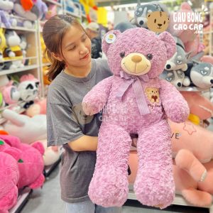 Gấu Teddy Lông Xoắn Ngực Thêu Gấu My Heart màu Tím