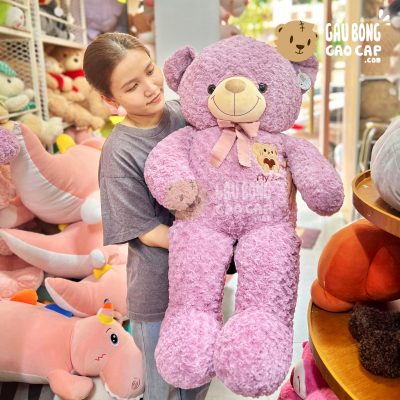 Gấu Teddy Lông Xoắn Ngực Thêu Gấu My Heart màu Tím