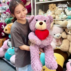 Gấu Teddy Ngồi Lông Xoắn Ôm Tim