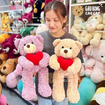 Gấu Teddy Ngồi Lông Xoắn Ôm Tim