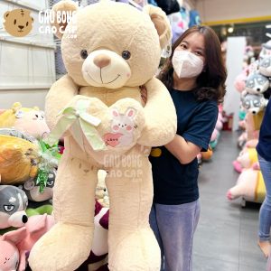 Gấu Teddy lông Smooth ôm Tim thêu Thỏ Bông