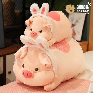 Heo Bông lông mịn nằm đeo Băng Đô Thỏ