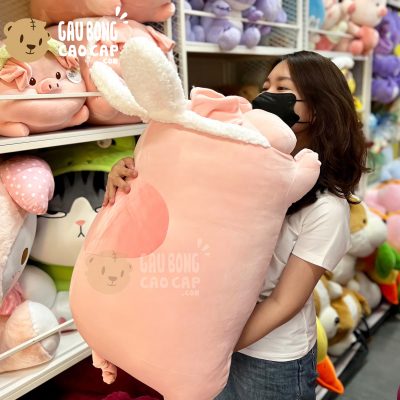 Heo Bông lông mịn nằm đeo Băng Đô Thỏ