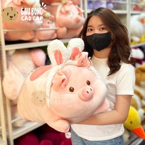 Heo Bông lông mịn nằm đeo Băng Đô Thỏ