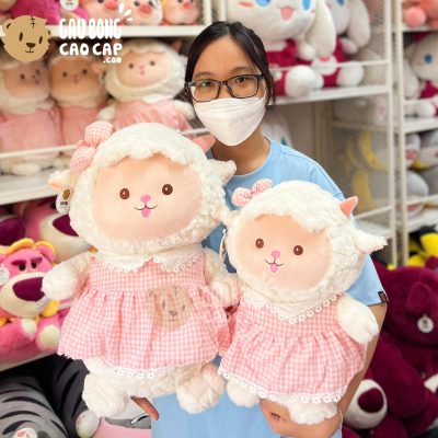 Cừu Bông mặc đầm Caro Hồng