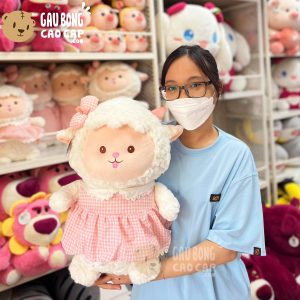 Cừu Bông mặc đầm Caro Hồng