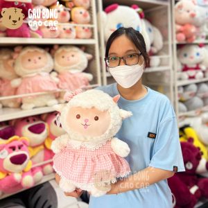 Cừu Bông mặc đầm Caro Hồng