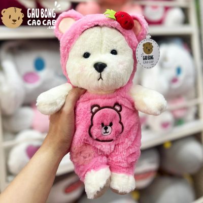 Gấu Teddy Trắng mặc áo Yếm Dâu
