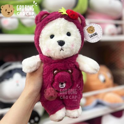 Gấu Teddy Trắng mặc áo Yếm Dâu