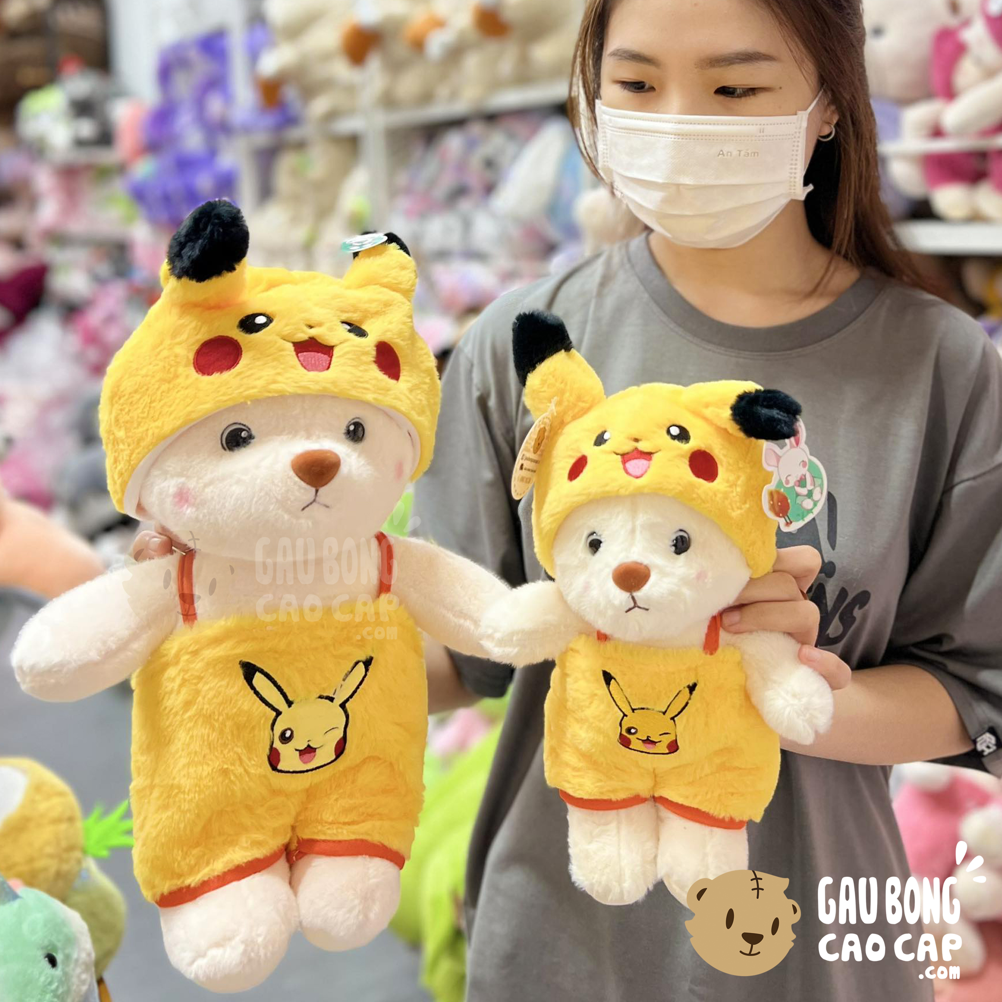 Gấu Bông Lena đứng cosplay Pikachu Vàng