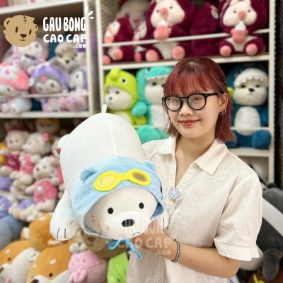 Gấu Bông We Bare Bear Ice Bear nằm đeo kính