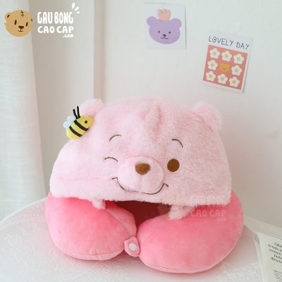 Gối kê cổ Chữ U có nón - Gấu Pooh Hồng