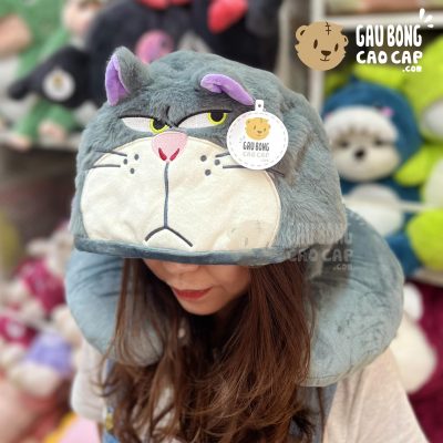 Gối kê cổ Chữ U có nón - Mèo Bông mặt quạu