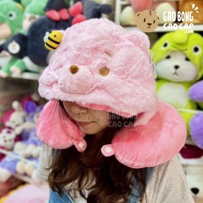 Gối kê cổ Chữ U có nón - Gấu Pooh Hồng