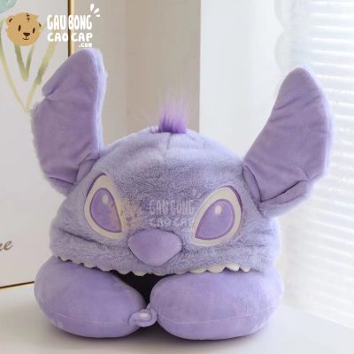 Gối kê cổ Chữ U có nón - Stitch Tím
