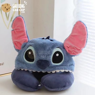Gối kê cổ Chữ U có nón - Stitch Xanh