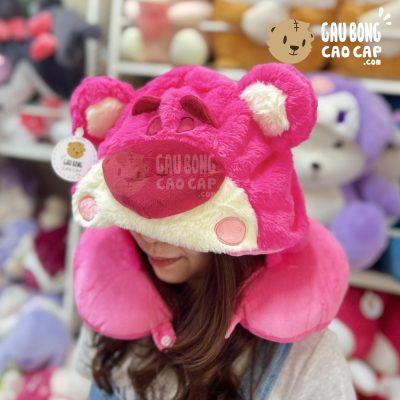 Gối kê cổ Chữ U có nón - Gấu Dâu Lotso