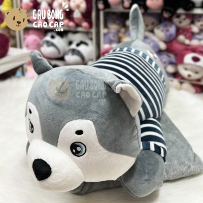 Gối mền Chó Bông Husky nằm áo sọc
