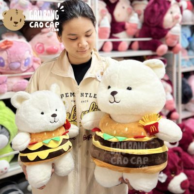 Gấu Bông Lena đứng cosplay Bánh Hamburger