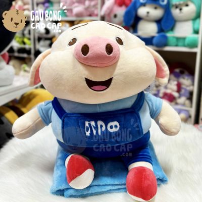 Gối Mền Heo bông Tiktok Đứng mặc Yếm Xanh