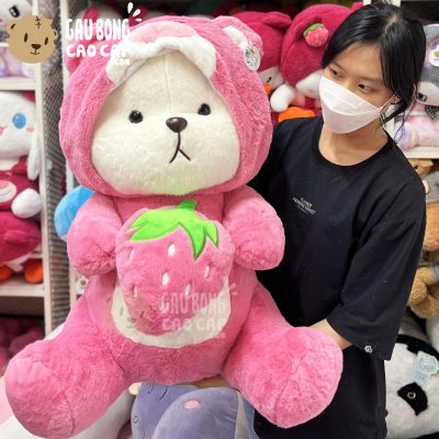 Gấu Bông Lena ngồi cosplay Gấu Lotso Dâu Hồng