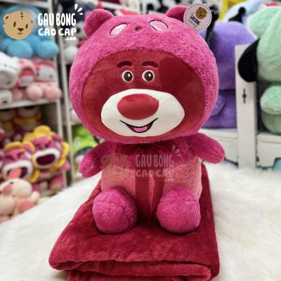 Gấu Bông Lotso Dâu ngồi đeo nơ có Mền 2in1