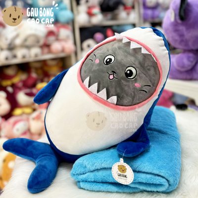 Mèo Bông cosplay Cá Mập có mền 2in1