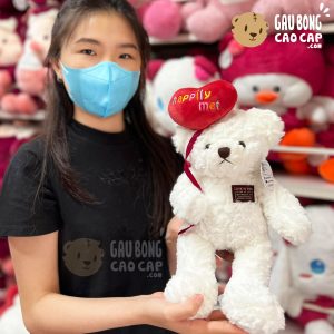 Gấu Teddy trắng cầm bong bóng Trái Tim tình yêu