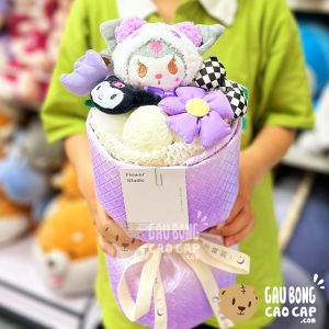 Hoa Gấu Bông 2in1 Kuromi vân da chìm - Hàng Nhập