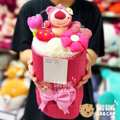 Hoa Gấu Bông 2in1 Lotso Dâu vân da chìm - Hàng Nhập
