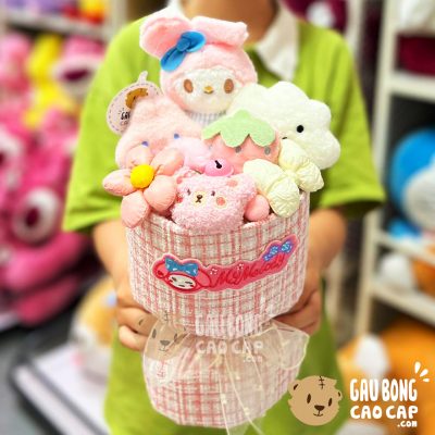 Hoa Gấu Bông Melody vân Caro - Hàng Nhập